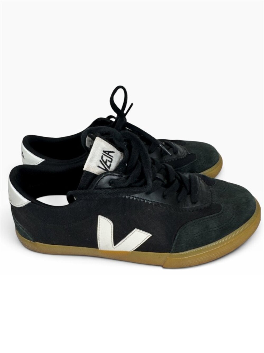 Veja Volley Canvas Suede Sneakers Black White Gum Sole Womens 9 EUR 40 Retro